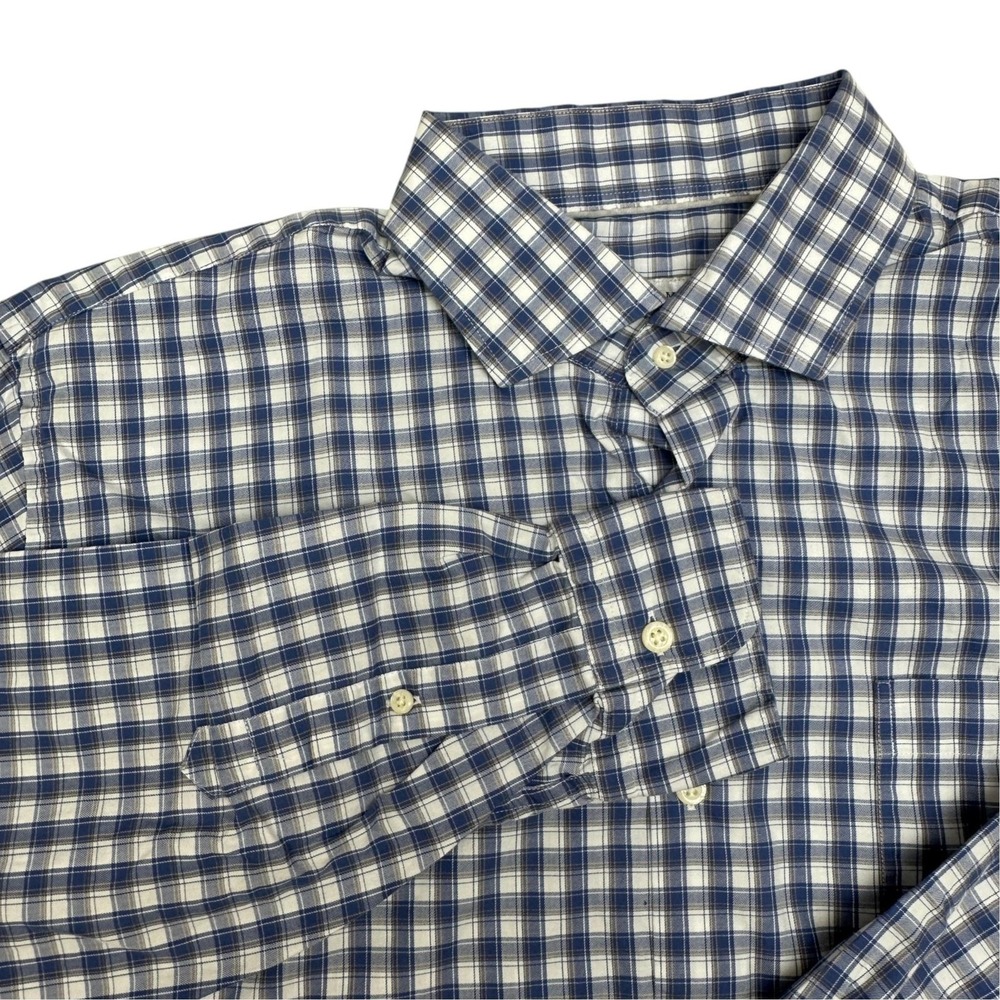 Peter Millar Shirt Mens XL Blue Check 100% Cotton Button Down Long Sleeve